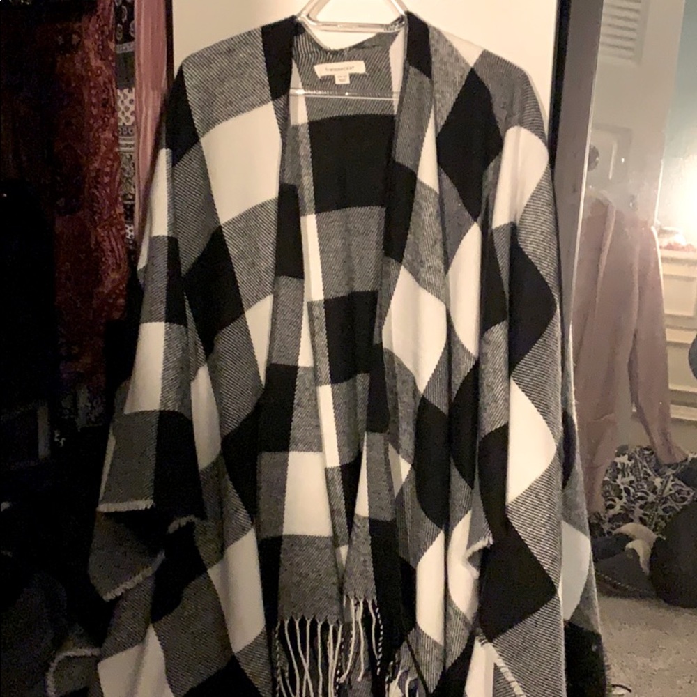 Black and white plaid poncho